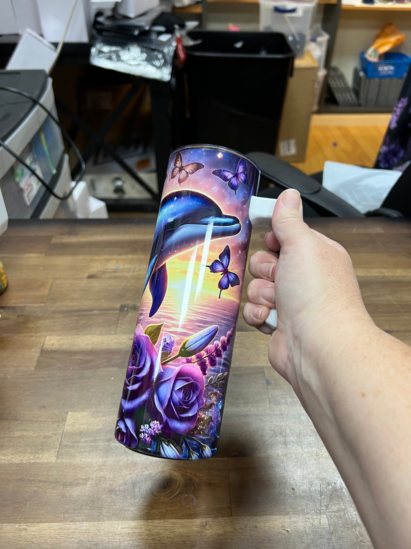 Cute Dolphin, 20oz Stainless Steel Tumbler with Handle