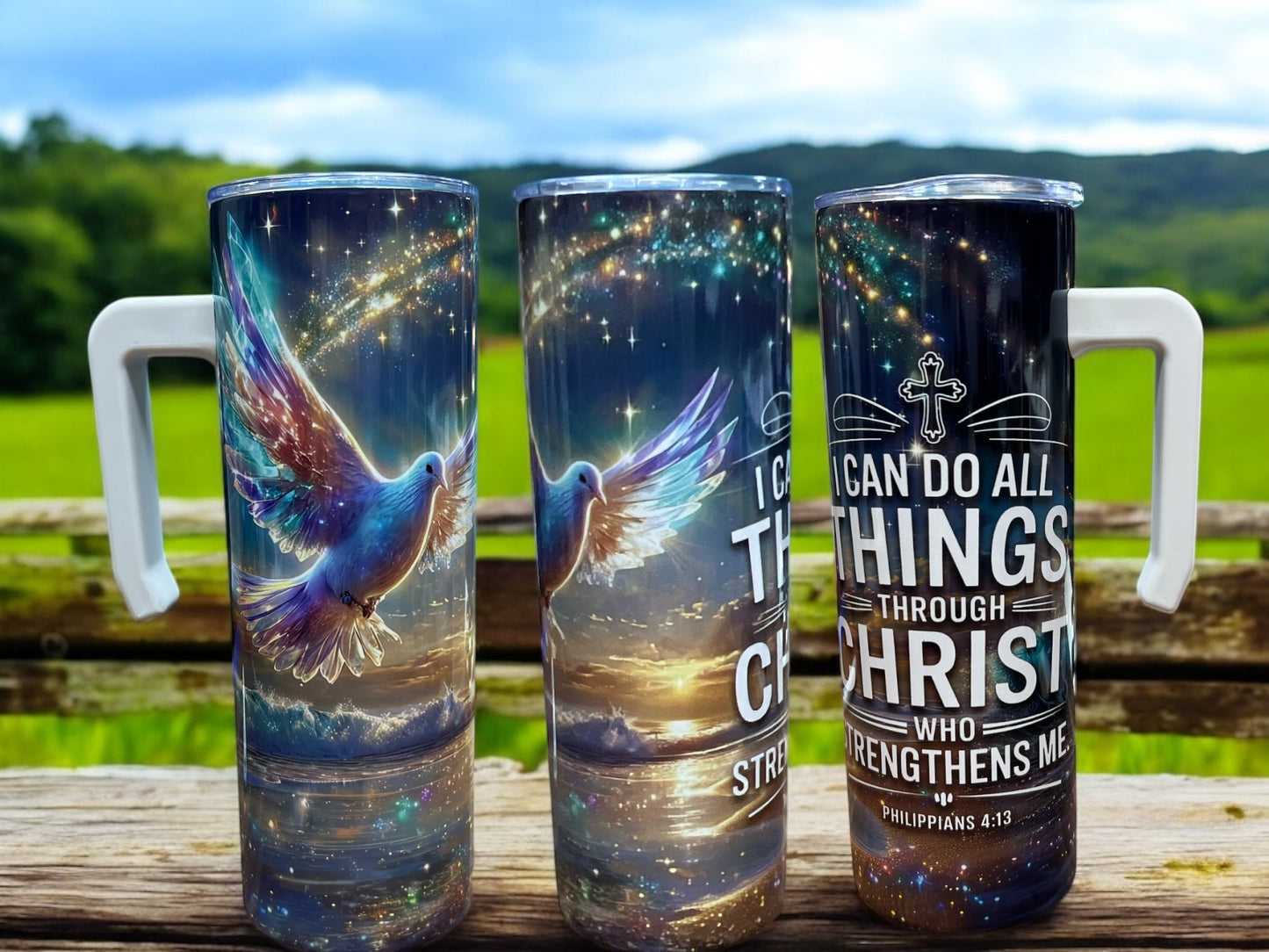 I can do all things through Chirst 20oz Stainless Steel Tumbler with Handle