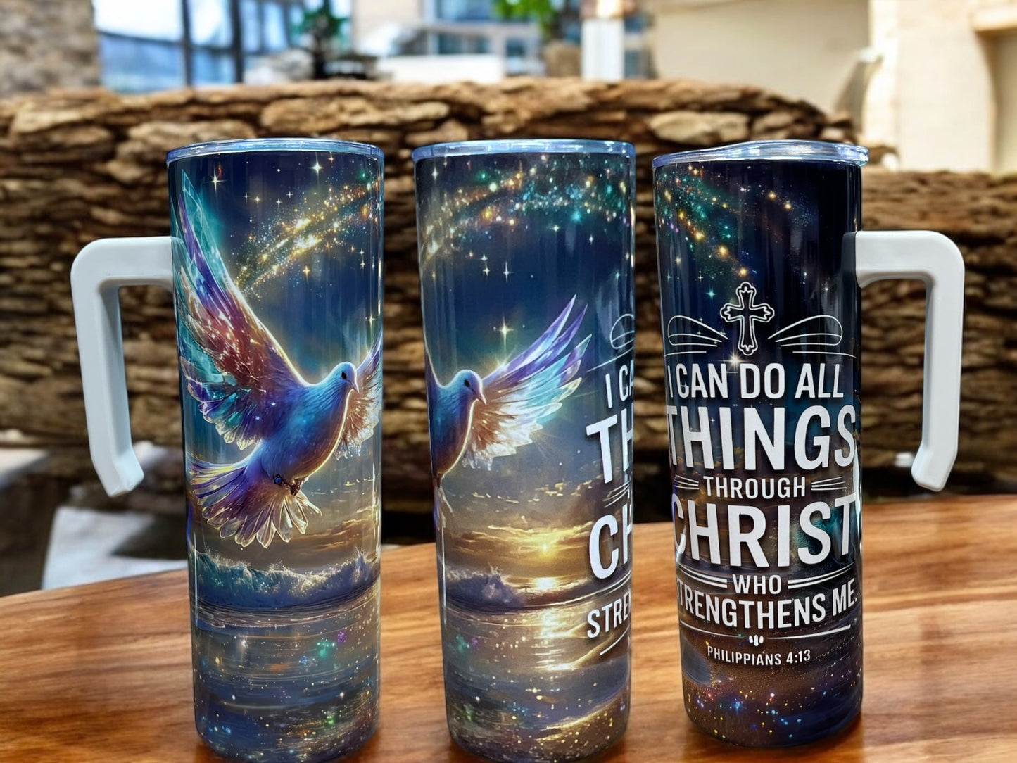 I can do all things through Chirst 20oz Stainless Steel Tumbler with Handle