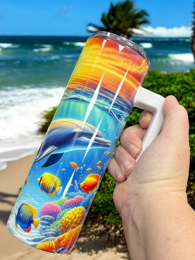 Adorable dolphin, 20oz Stainless Steel Tumbler with Handle