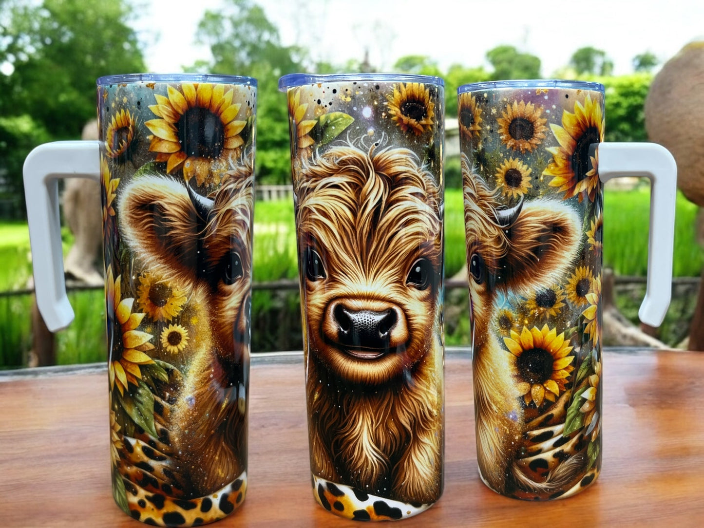 Beautiful Sunflower Cow 20oz Stainless Steel Tumbler with Handle