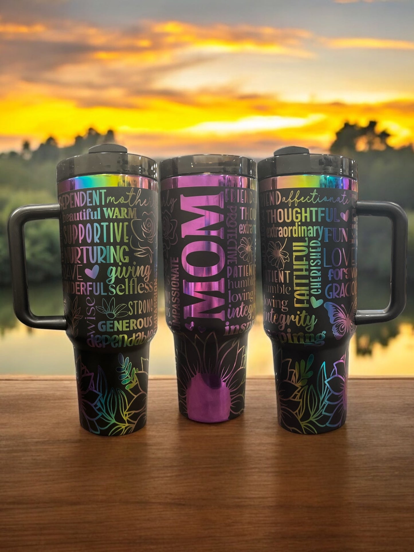 Mom rainbow Engraved- 40oz Stainless Steel Portable Cup with Handle -