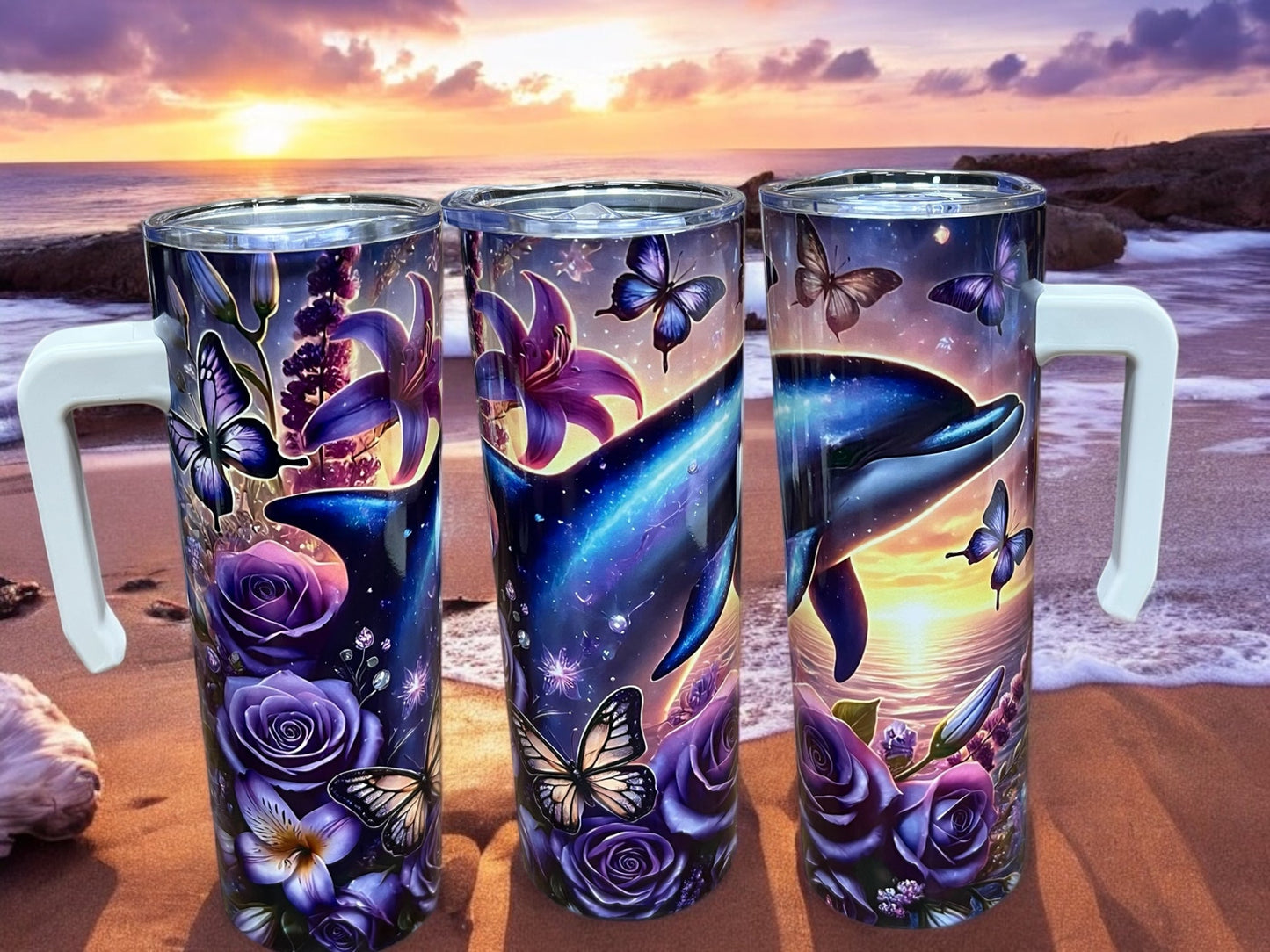 Cute Dolphin, 20oz Stainless Steel Tumbler with Handle
