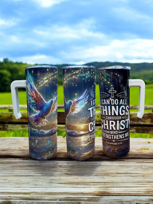 I can do all things through Chirst 20oz Stainless Steel Tumbler with Handle