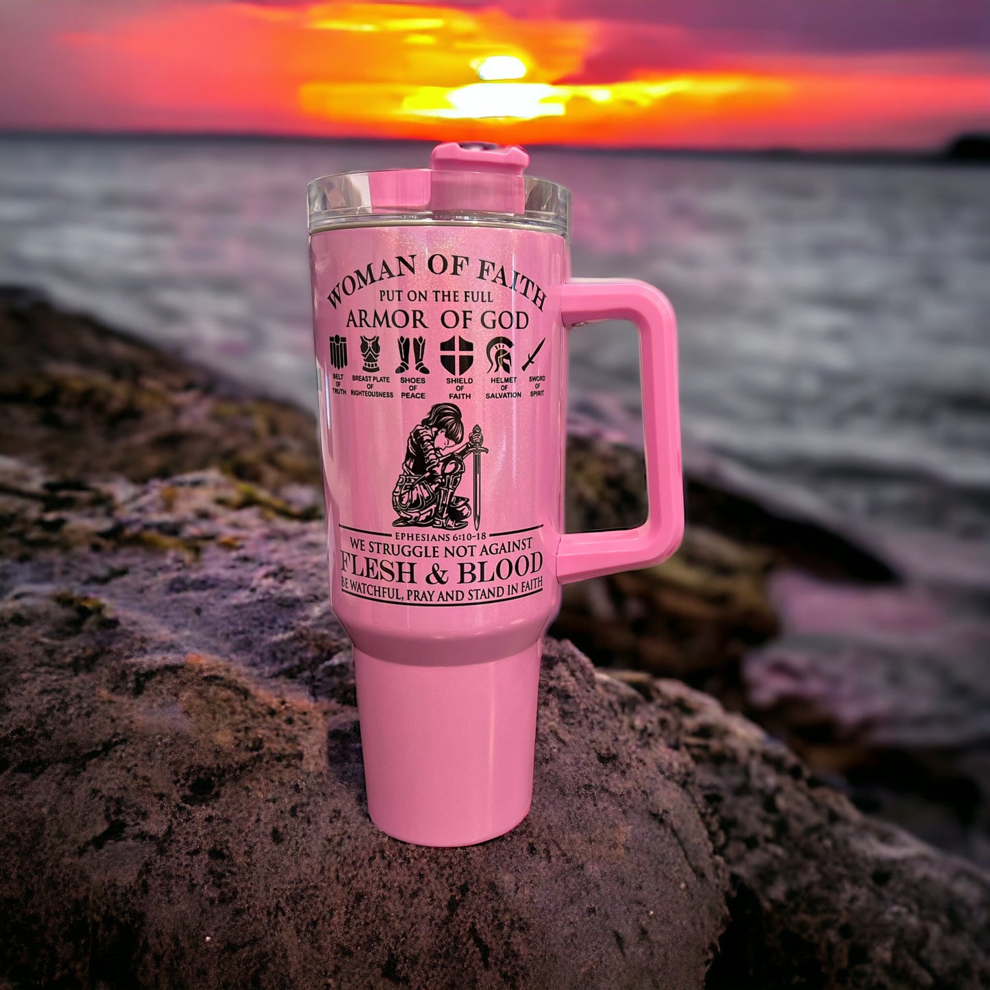40oz stainless steel Thirst Quencher Tumbler- Women of Faith Holographic Sparkle