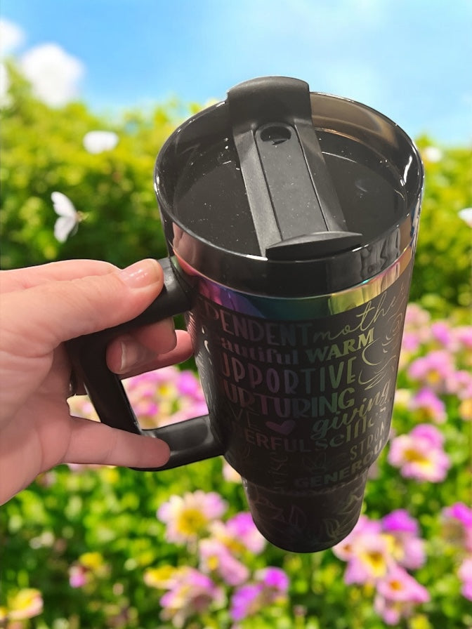 Mom rainbow Engraved- 40oz Stainless Steel Portable Cup with Handle -