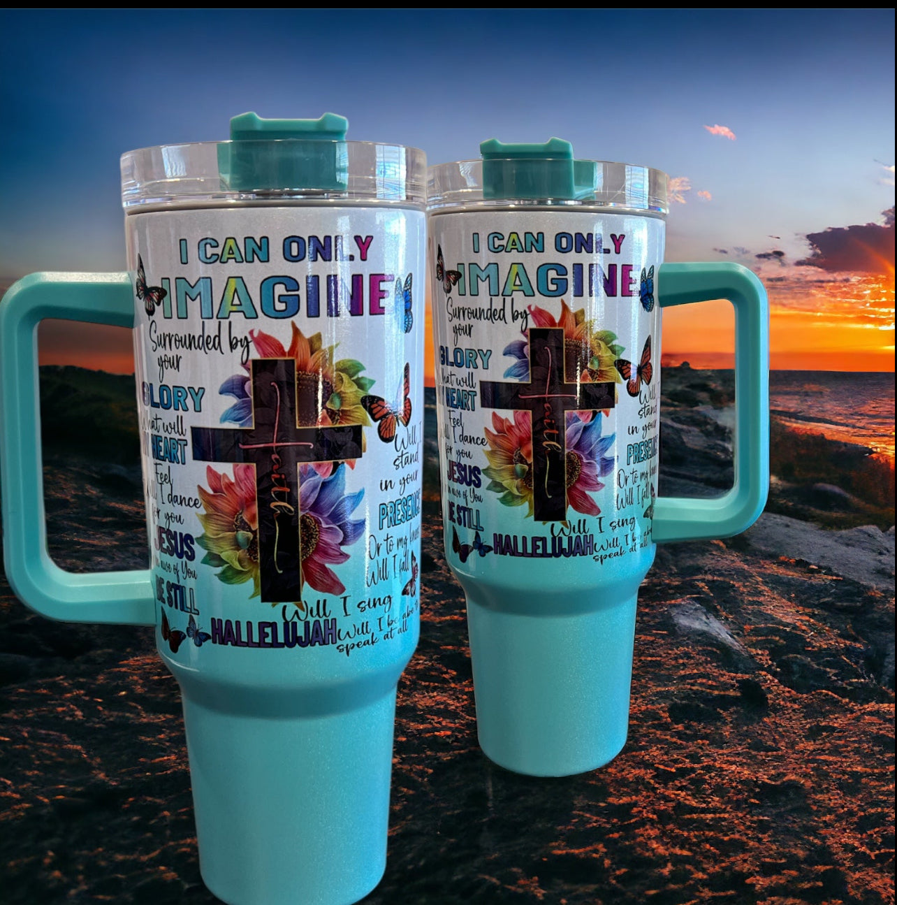 40oz Stanley Style Thirst Quencher Tumblers - I can only imagine holographic shimmer sparkle