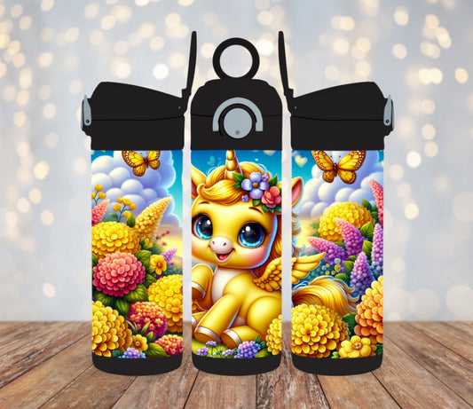 12oz kids Stainless steel water bottles - Yellow Unicorn