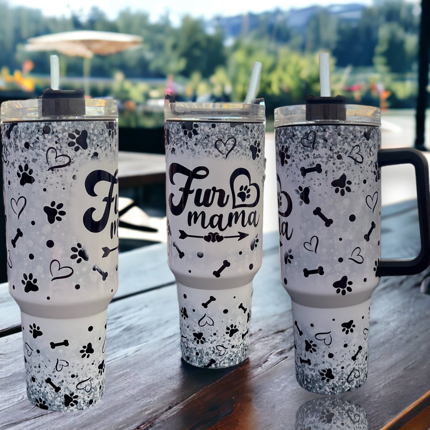 Fur Mama- 40oz Stainless Steel Thirst Quencher Tumbler cup with Handle