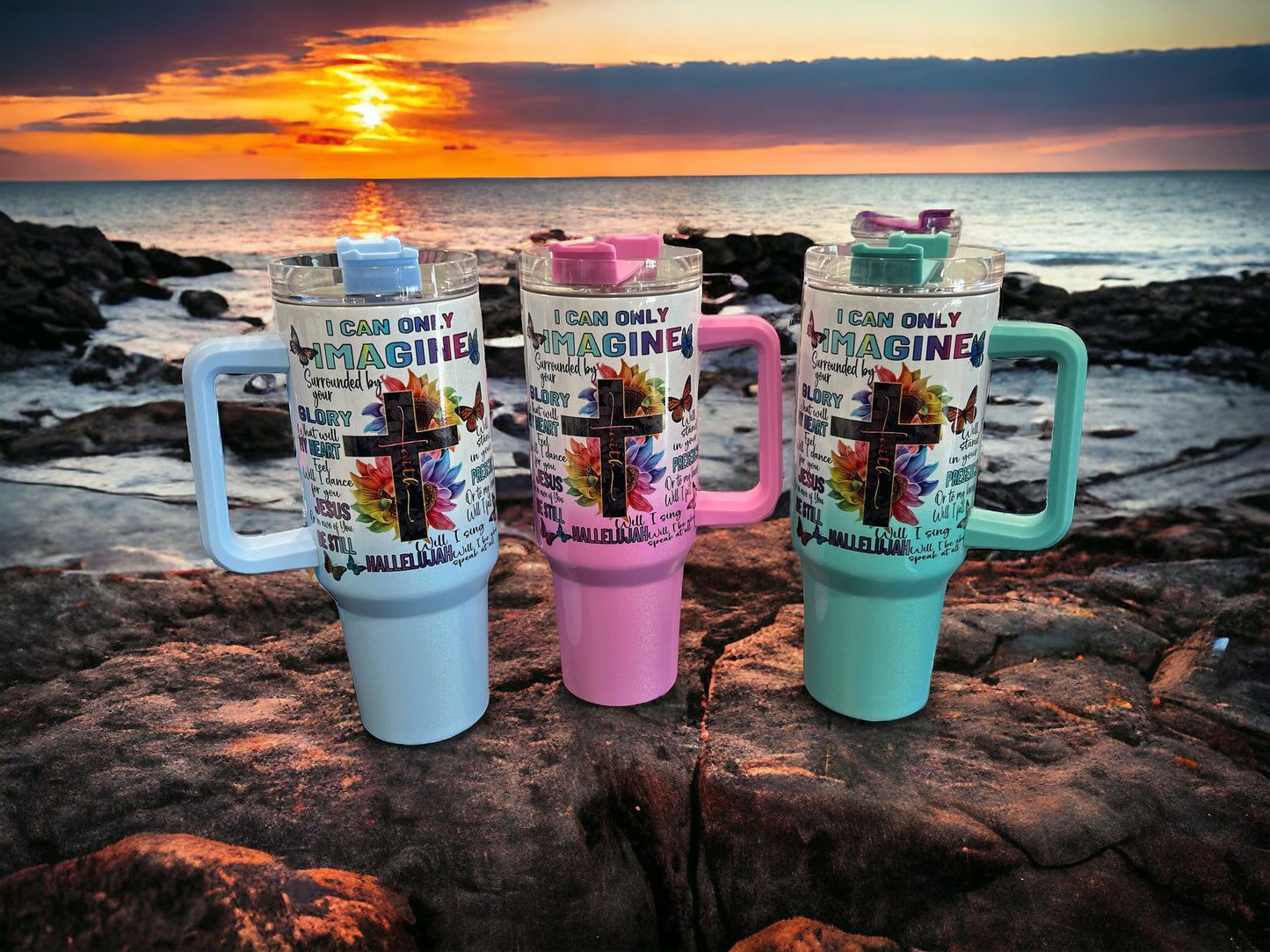 40oz Stanley Style Thirst Quencher Tumblers - I can only imagine holographic shimmer sparkle