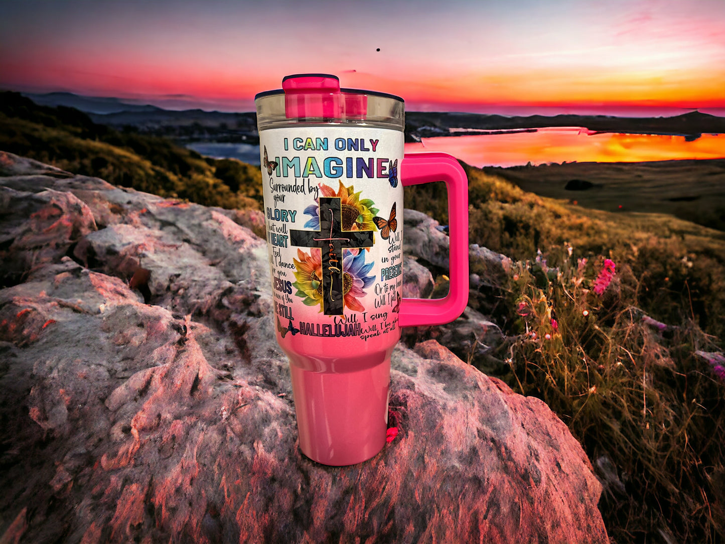 40oz Stanley Style Thirst Quencher Tumblers - I can only imagine holographic shimmer sparkle
