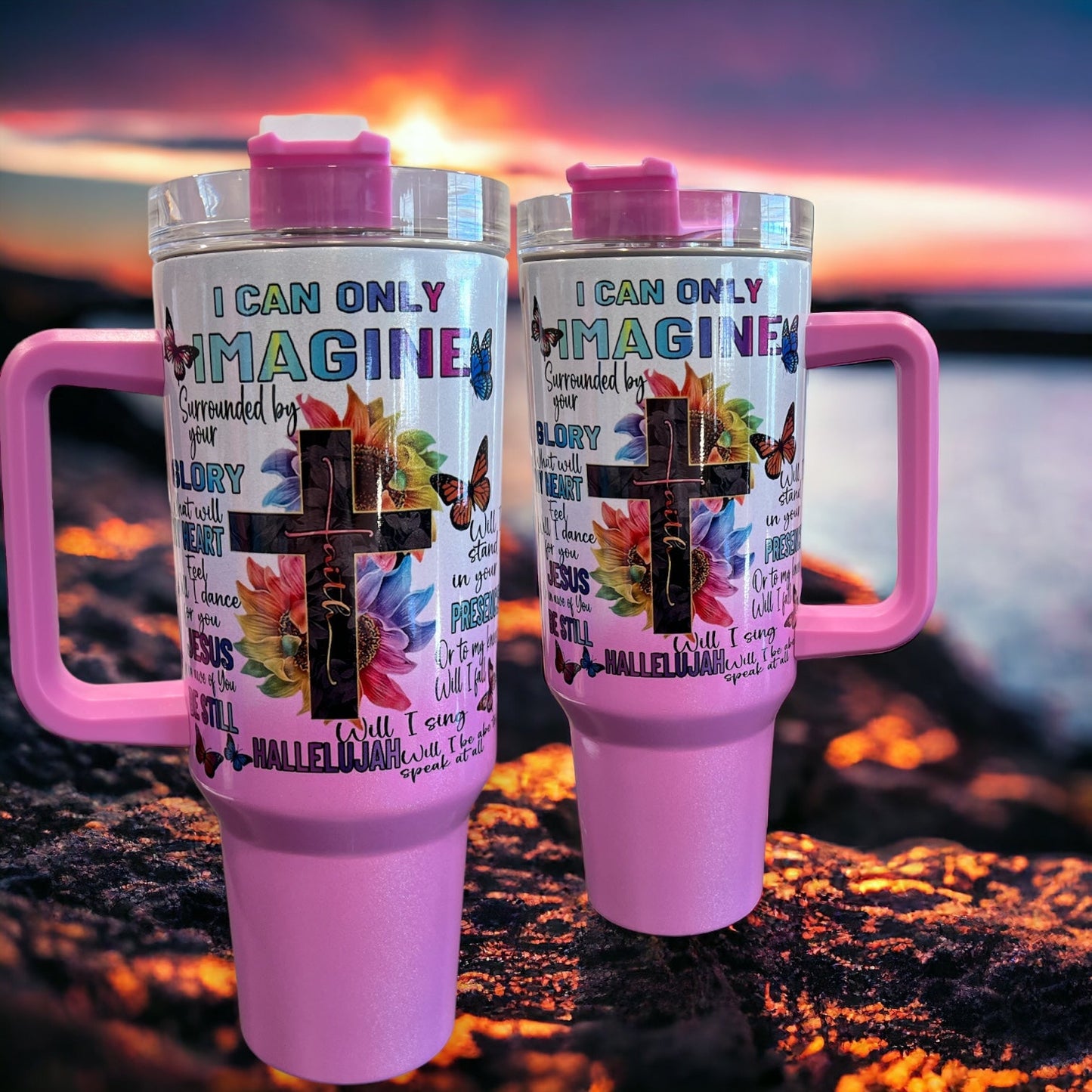 40oz Stanley Style Thirst Quencher Tumblers - I can only imagine holographic shimmer sparkle