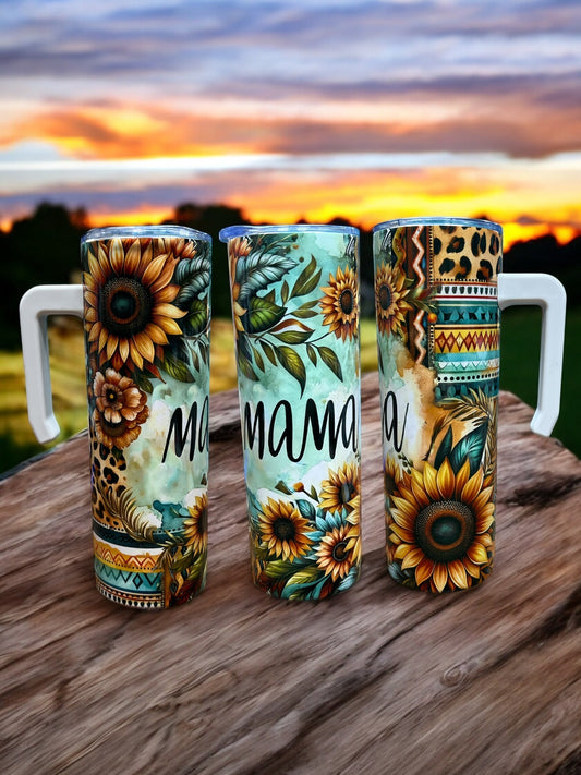 Mama yellow sunflowers 20oz Stainless Steel Tumbler with Handle