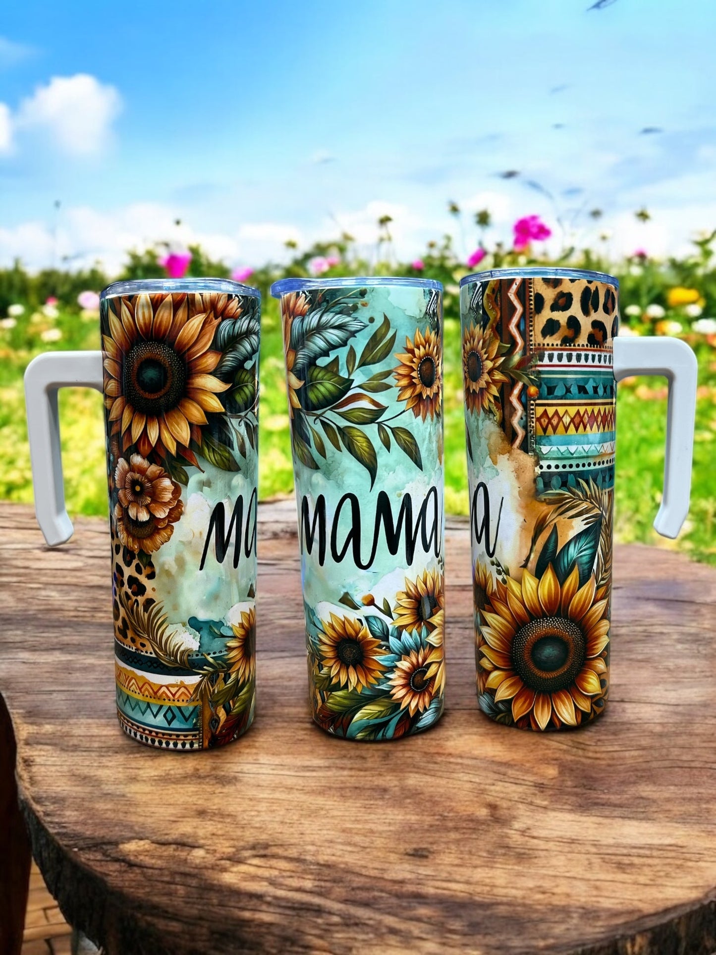 Mama yellow sunflowers 20oz Stainless Steel Tumbler with Handle
