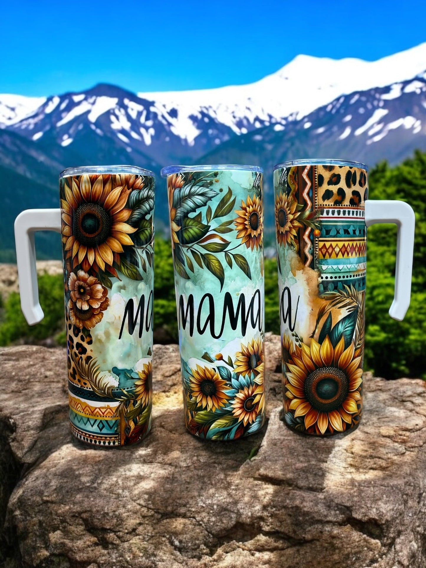 Mama yellow sunflowers 20oz Stainless Steel Tumbler with Handle