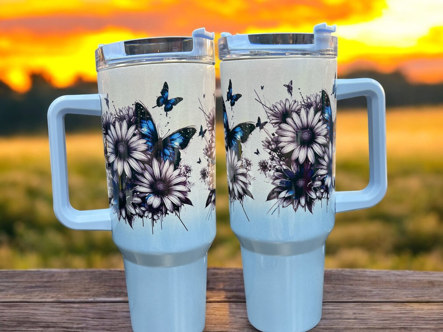 holographic shimmer blue butterfly– 40oz Stainless Steel Thirst Quencher in Teal