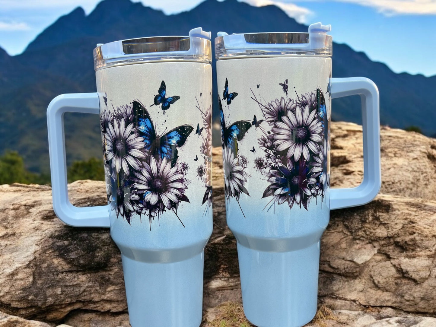 holographic shimmer blue butterfly– 40oz Stainless Steel Thirst Quencher in Teal