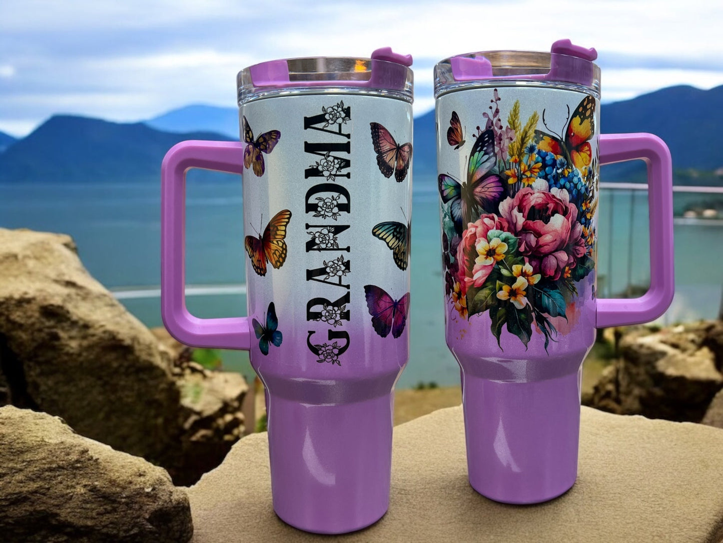 Grandma with flowers holographic sparkle 40oz Stainless Steel Thirst Quencher Tumblers