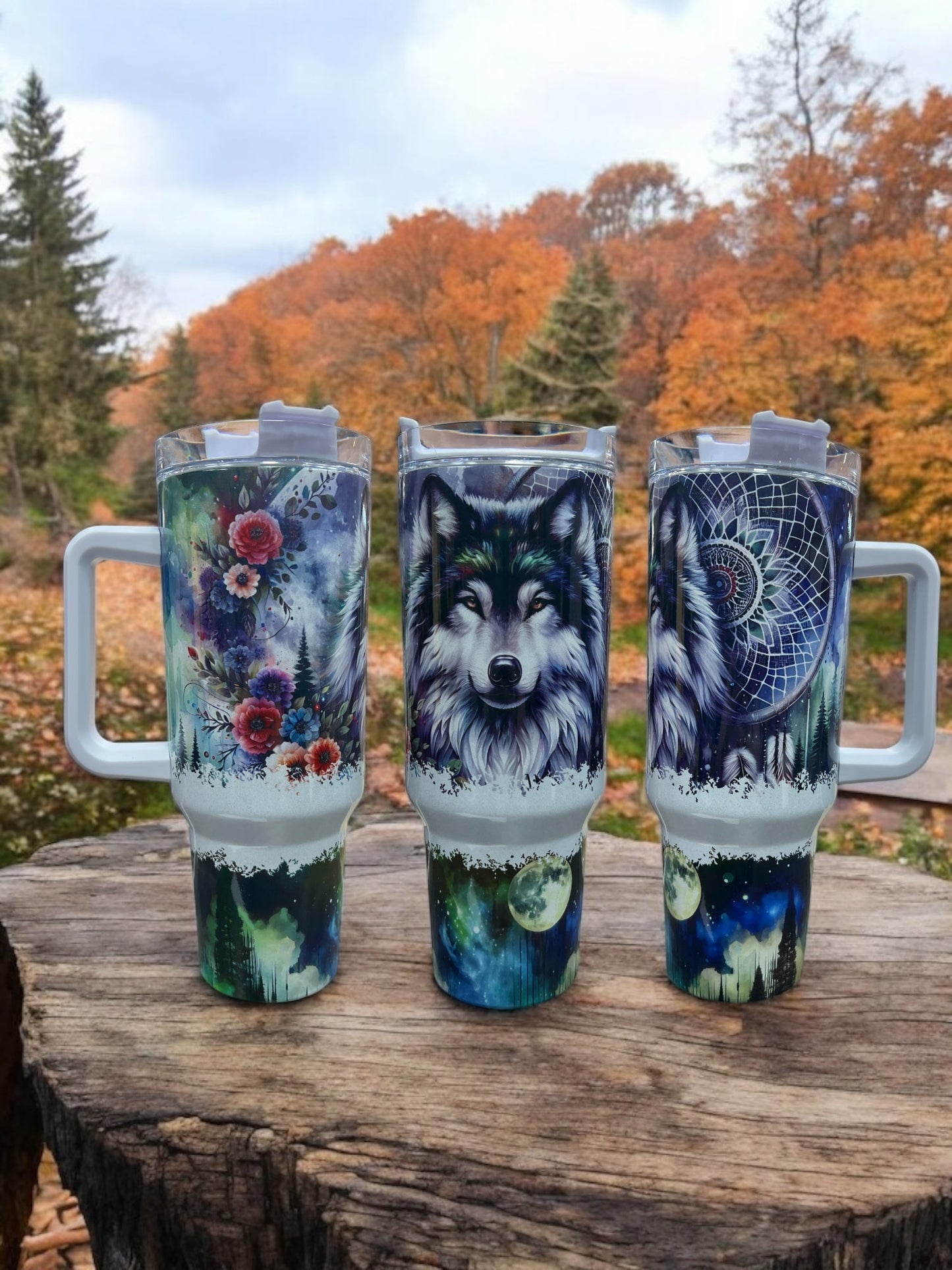 Wolf with Dreamcatchers -40oz Stainless Steel Thirst Quencher Travel Cups Tumblers Water Bottles