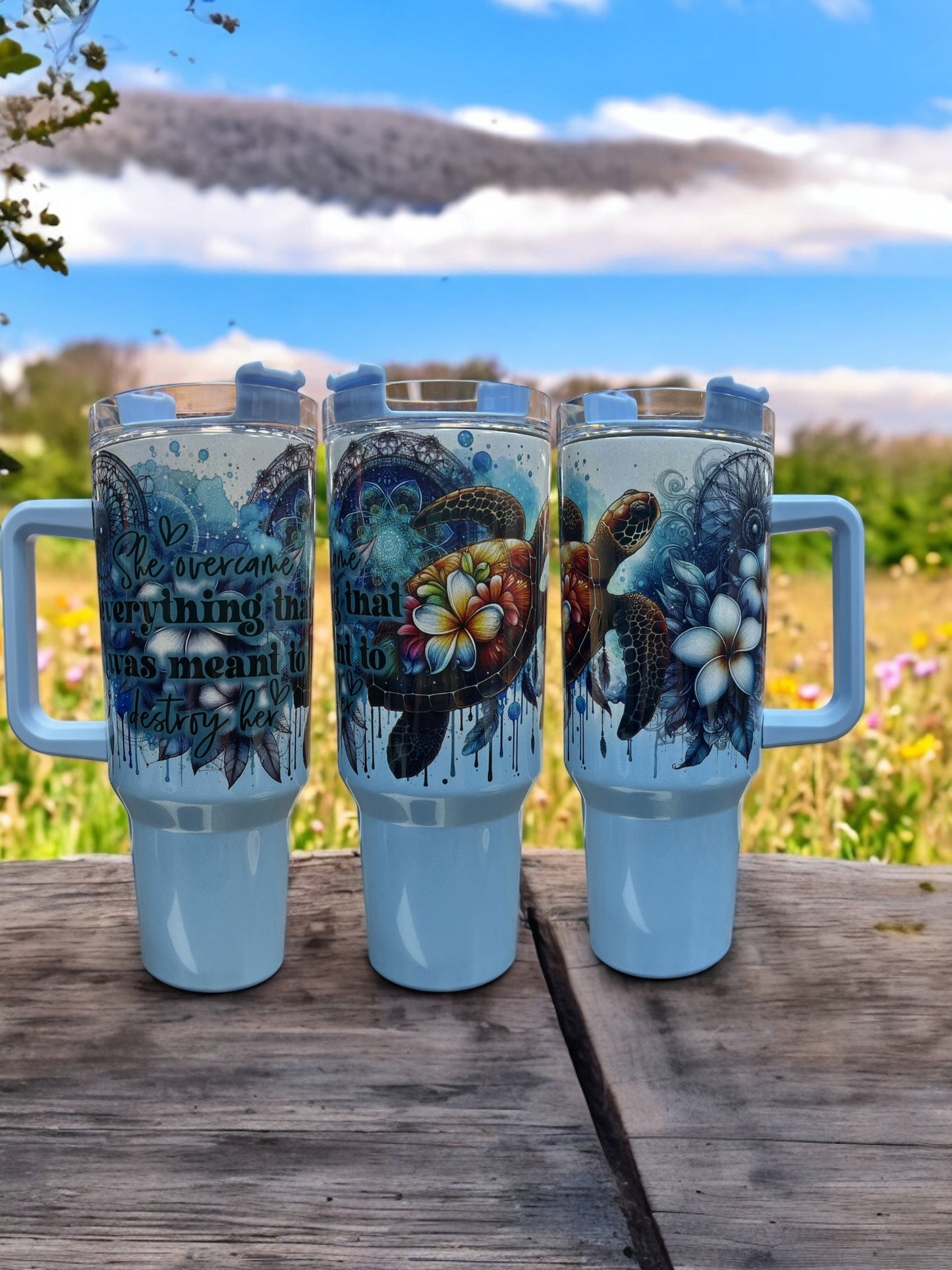 She Overcame Everything That Was Meant to Destroy Her -Turtle, 40oz Stainless Steel Thirst Quencher Travel Cups Tumblers Water Bottles