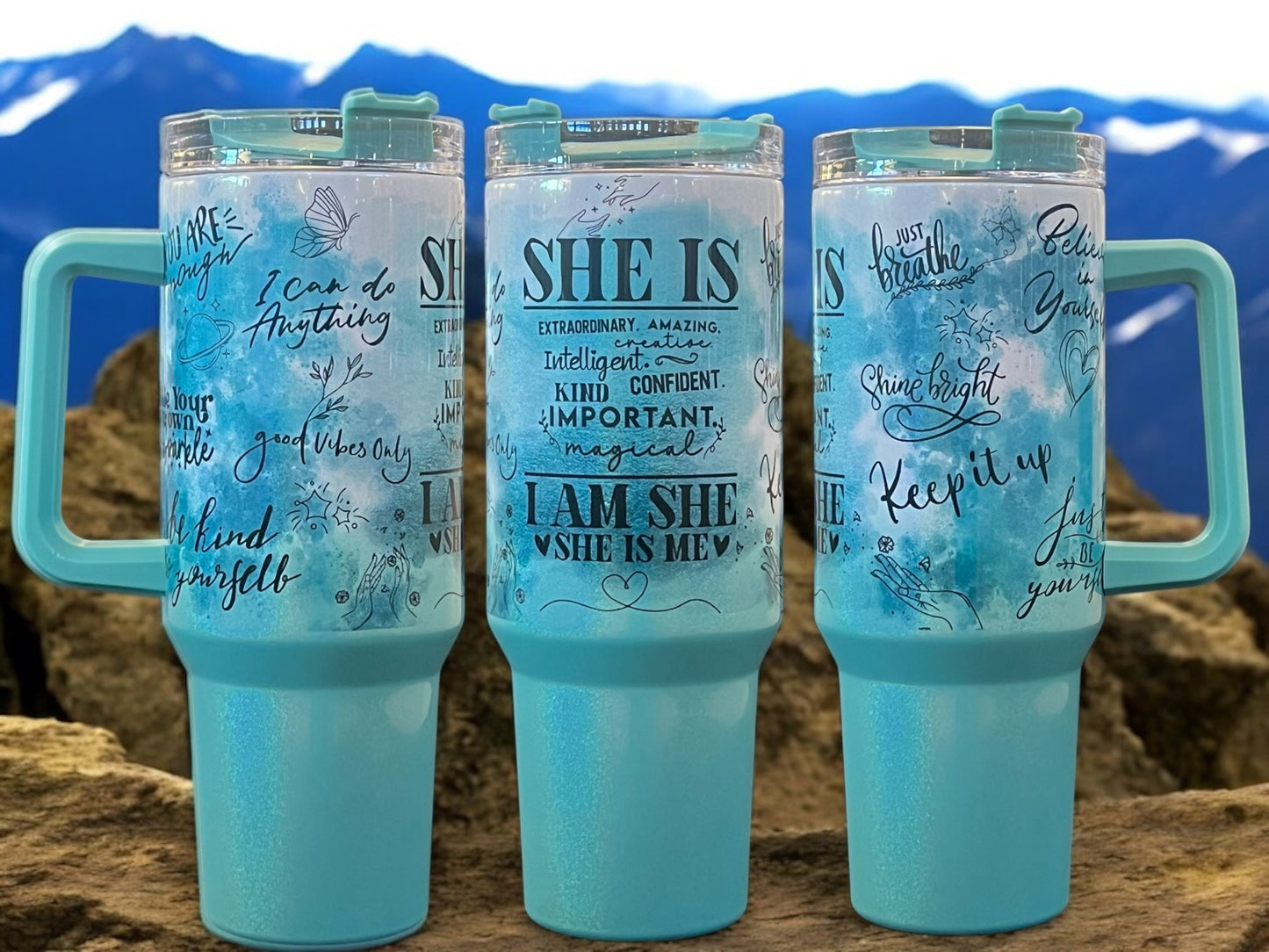 She is - 40oz Stainless Steel Holographic Sparkle Thirst Quencher Travel Cup