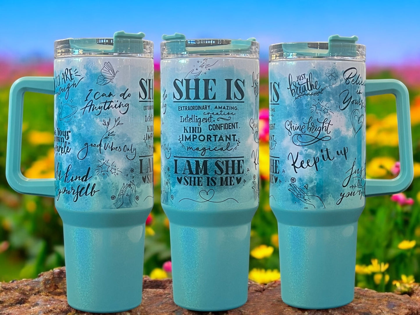 She is - 40oz Stainless Steel Holographic Sparkle Thirst Quencher Travel Cup