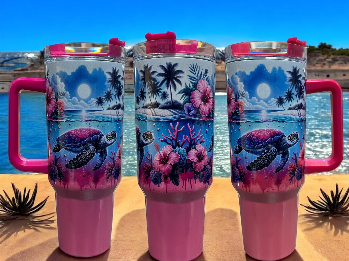 Ocean Turtle, 40oz Stainless Steel Thirst Quencher Travel Cups Tumblers Water Bottles
