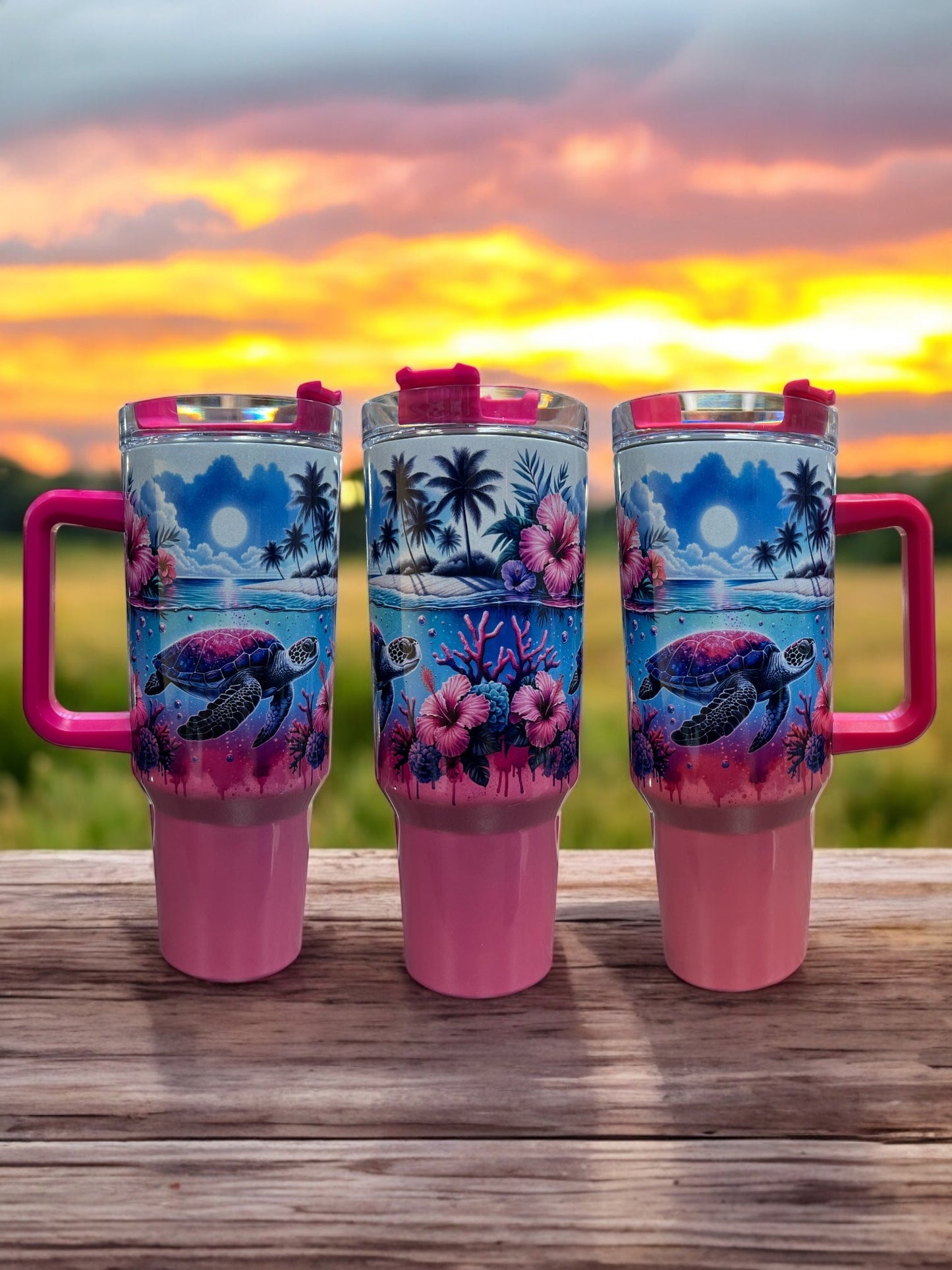 Ocean Turtle, 40oz Stainless Steel Thirst Quencher Travel Cups Tumblers Water Bottles
