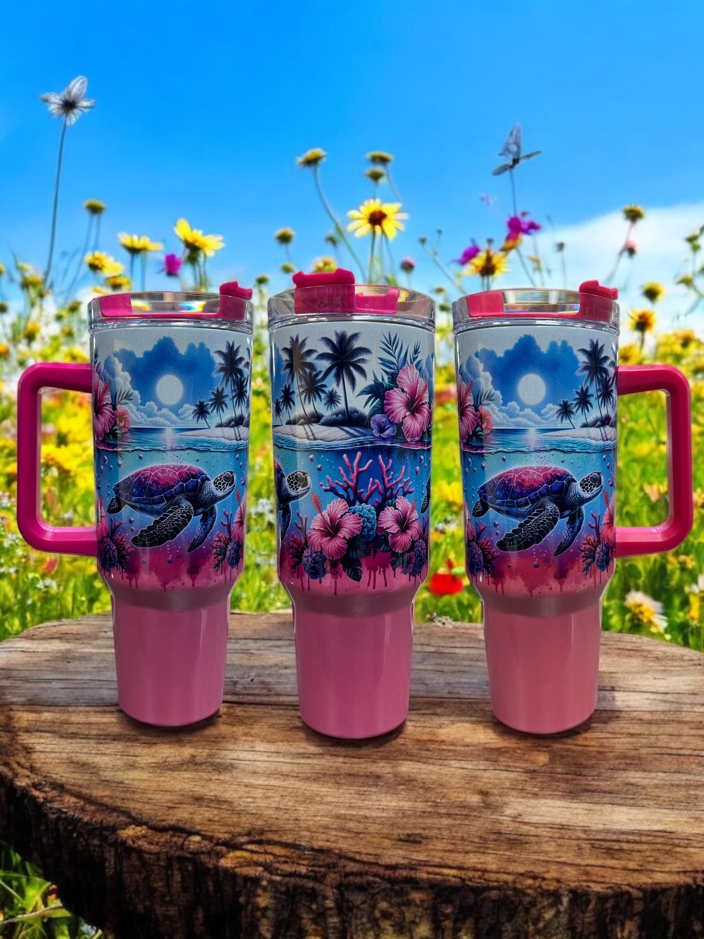 Ocean Turtle, 40oz Stainless Steel Thirst Quencher Travel Cups Tumblers Water Bottles