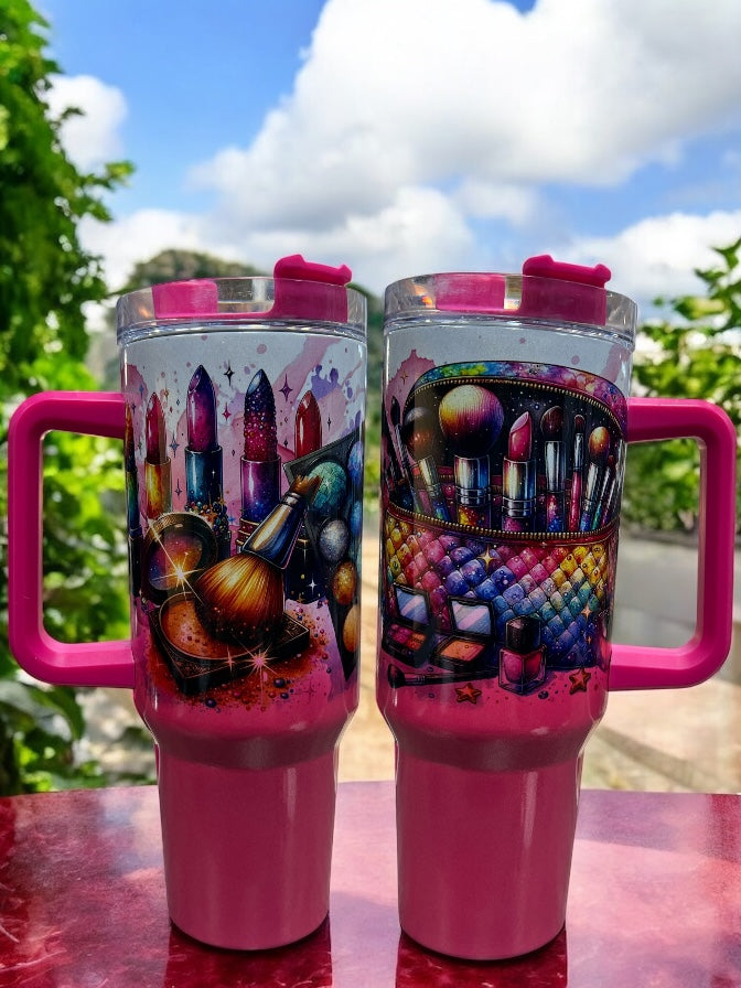 Girls Make Up and Brushes Sparkle 40oz Stainless Steel 40oz Thirst Quencher Cup Tumblers
