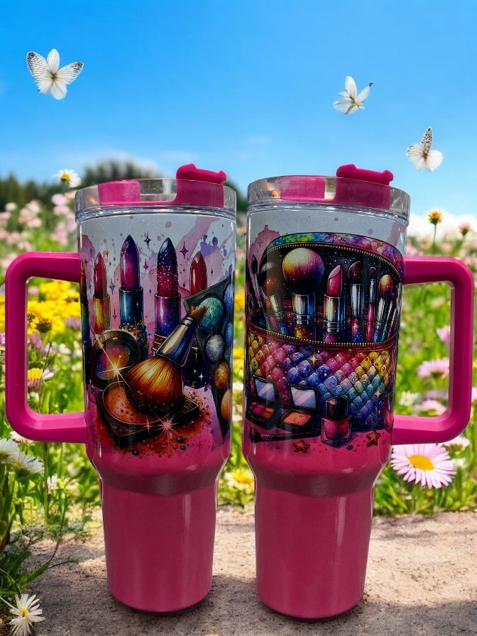 Girls Make Up and Brushes Sparkle 40oz Stainless Steel 40oz Thirst Quencher Cup Tumblers