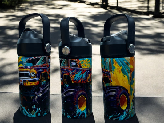 12oz Stainless Steel Kids Water Bottle – Monster Truck Design