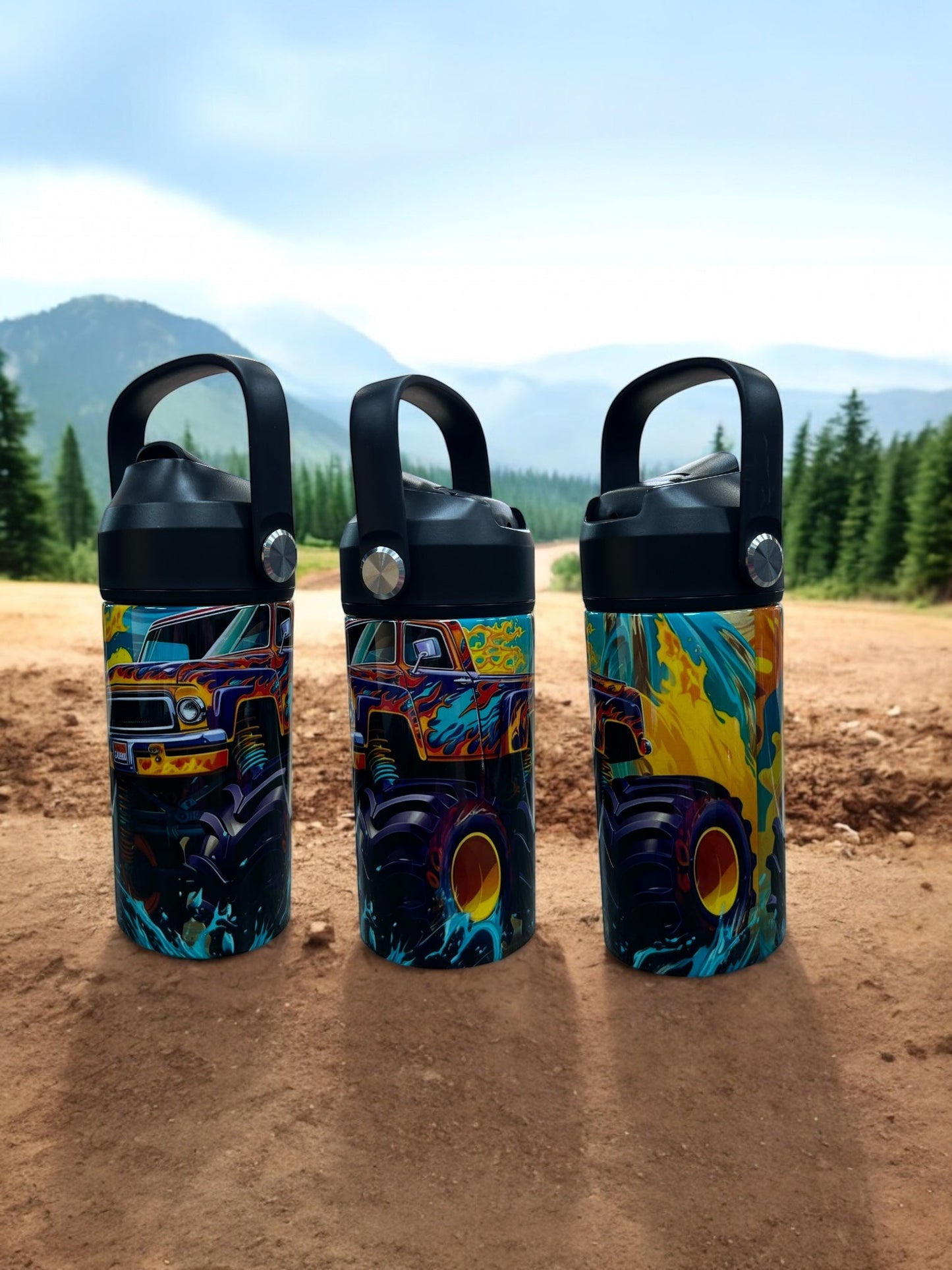 12oz Stainless Steel Kids Water Bottle – Monster Truck Design