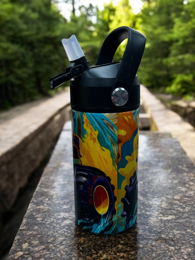 12oz Stainless Steel Kids Water Bottle – Monster Truck Design