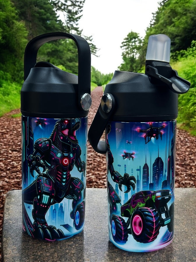 ๐ค๐ FUEL UP WITH FUN! ๐๐ค 12oz Stainless Steel Kids Water Bottle โ Robot Monster Truck Design