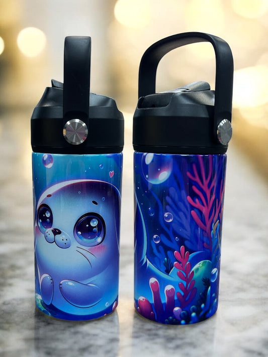 🦭💧 SPLASH INTO HYDRATION! 💧🦭 12oz Stainless Steel Kids Water Bottle – Cute Seal Design