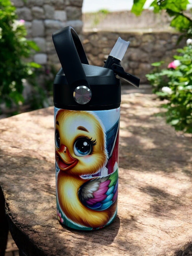 12oz kids water bottles -Cute Duck, Farm