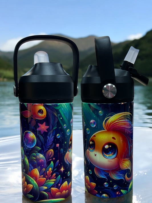 🐠🌈 SPLASH INTO COLORFUL HYDRATION! 🌈🐠 12oz Stainless Steel Kids Water Bottle – Bright Color Fish Design