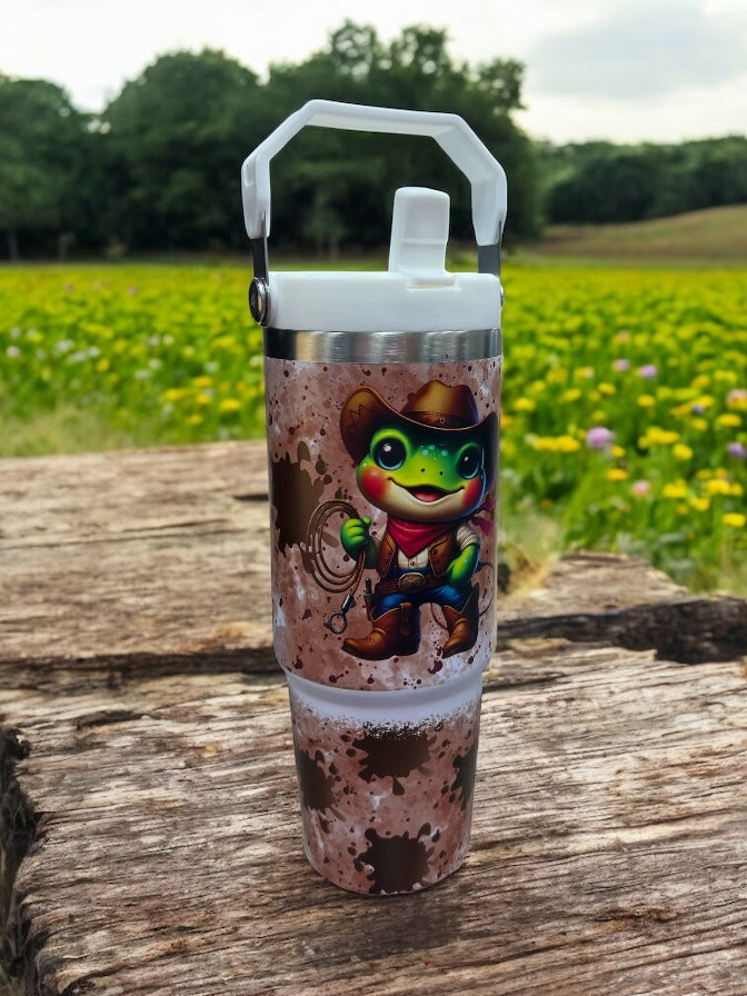 🐸🤠 SIP LIKE A RODEO STAR! 🤠🐸 30oz Stainless Steel Water Bottle – Cowboy Frog Design