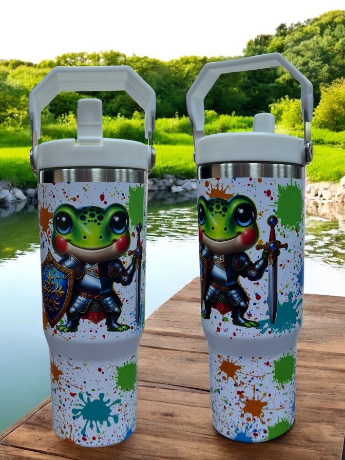 ๐ธ๐ก๏ธ FIGHT THIRST LIKE A HERO! ๐ก๏ธ๐ธ 30oz Stainless Steel Water Bottle โ Frog with Sword & Armor Design