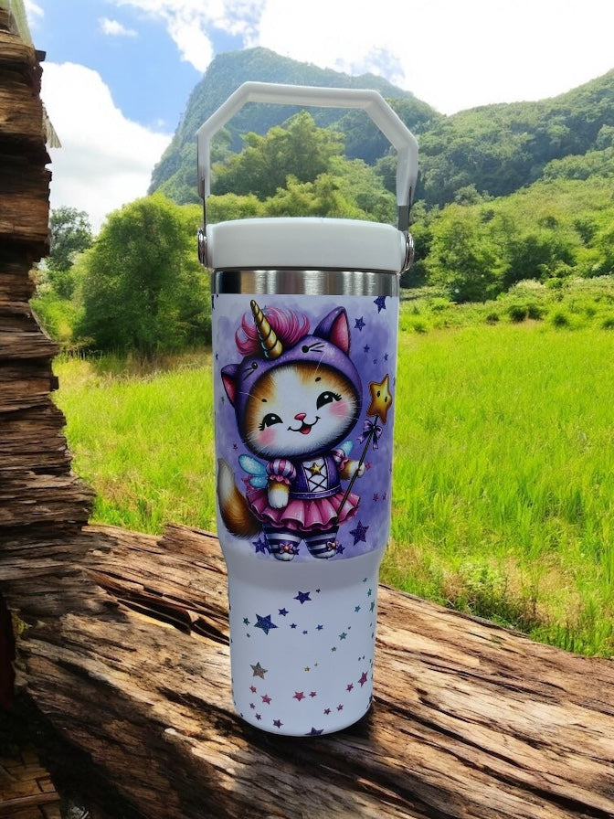 π©°π¦π± TWIRL, SIP & SHINE! π±π¦π©° 30oz Stainless Steel Water Bottle β Ballerina Unicorn Cat Design