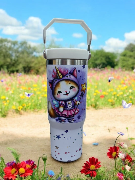 🩰🦄🐱 TWIRL, SIP & SHINE! 🐱🦄🩰 30oz Stainless Steel Water Bottle – Ballerina Unicorn Cat Design