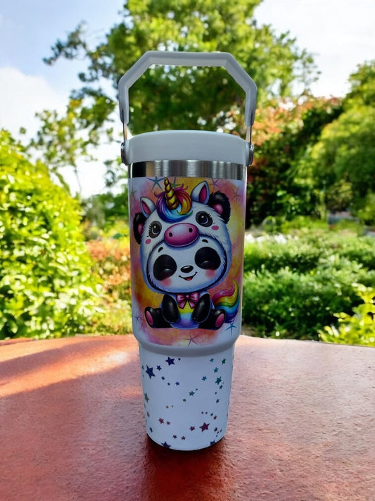 🦄🐼 SIP, SMILE & SPARKLE! 🐼🦄 30oz Stainless Steel Water Bottle – Fun Unicorn Panda Design