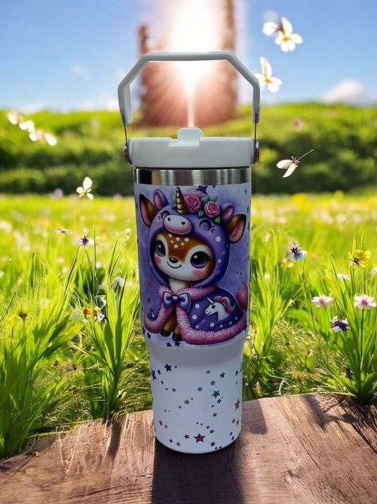 🦄🦌 GRACEFUL. MAGICAL. ONE-OF-A-KIND. 🦌🦄 30oz Stainless Steel Water Bottle – Enchanted Unicorn Deer Design