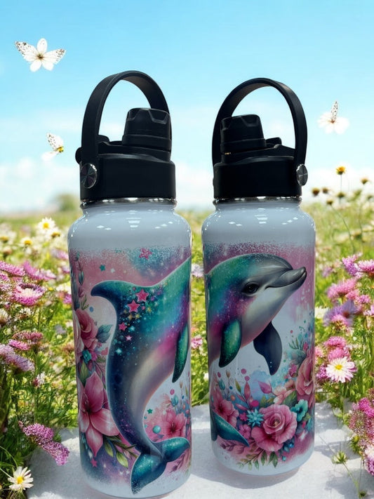 Splash into Style – 32oz Stainless Steel Water Bottle with Colorful Dolphin Design Vibrant. Playful. Unforgettable.