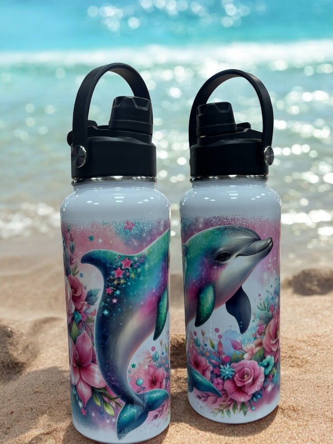 Splash into Style – 32oz Stainless Steel Water Bottle with Colorful Dolphin Design Vibrant. Playful. Unforgettable.