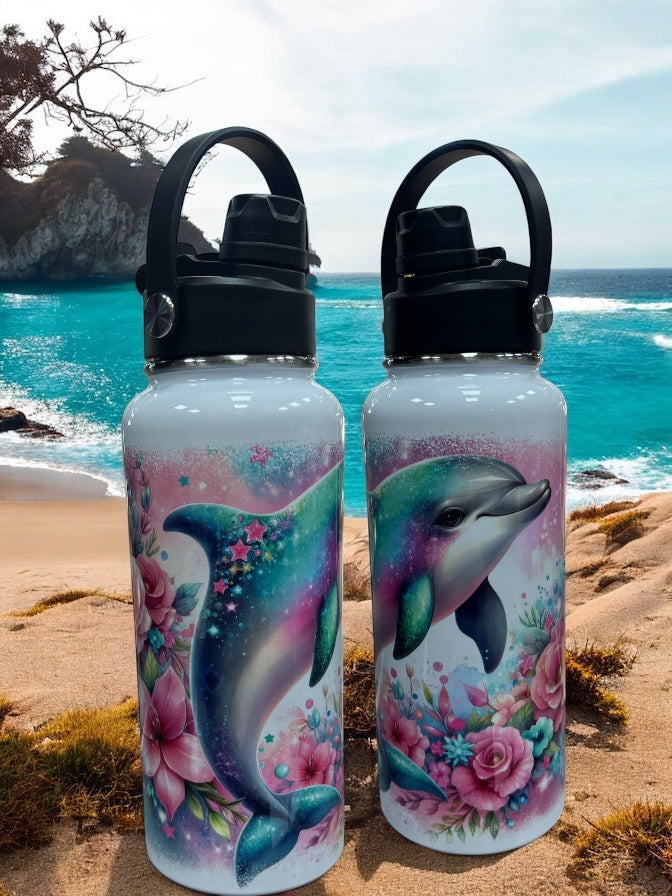 Splash into Style – 32oz Stainless Steel Water Bottle with Colorful Dolphin Design Vibrant. Playful. Unforgettable.