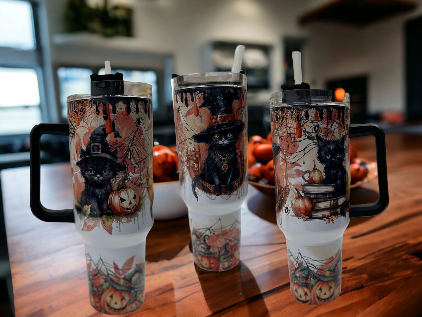 Halloween Pumpkin Black Cat 40oz Stainless Style Thirst Quencher Travel Cup Tumblers