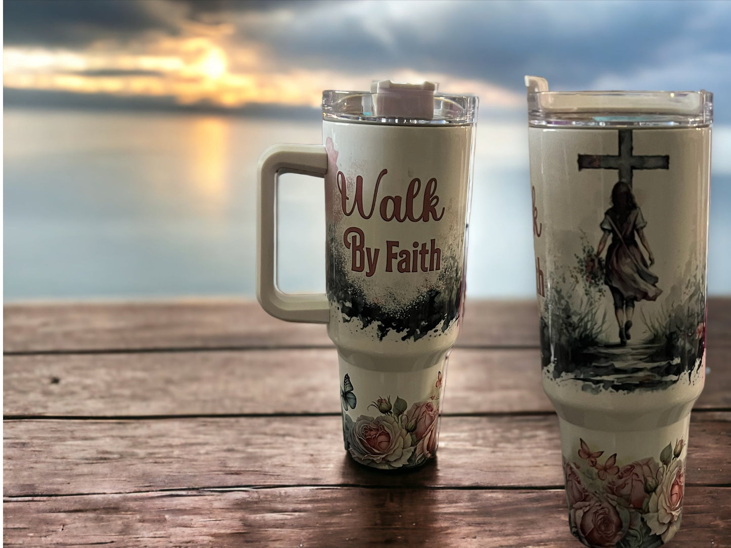 Walk by Faith 40oz Stainless Steel 40oz large Thirst Quencher Travel Cups Tumblers Water Bottles