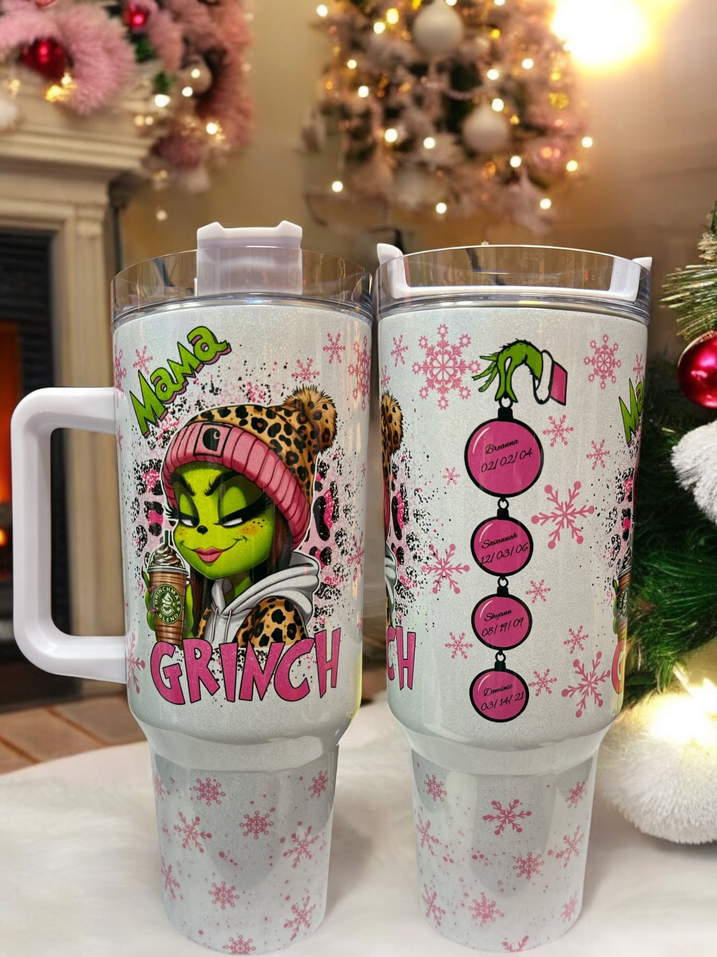 40oz HOLOGRAPHIC Shimmer Stanley Style- MAMA Grinch